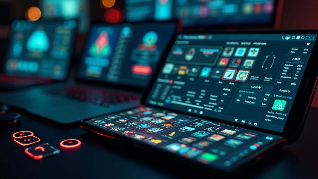 Teléfono Android con compatibilidad y versiones de app en entorno de casino oscuro