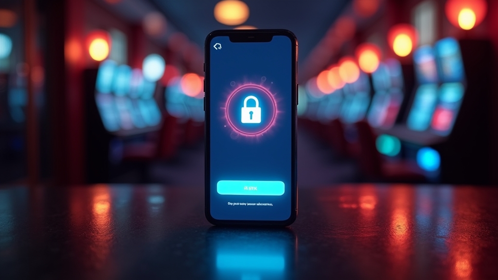 Móvil mostrando una descarga APK segura en un entorno de casino oscuro