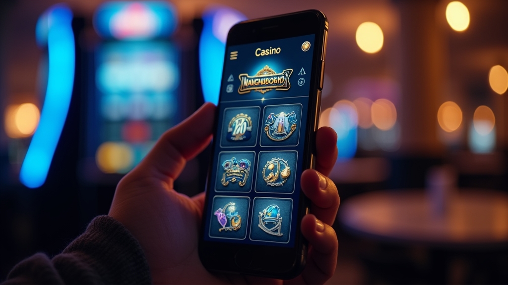 Interfaz móvil de casino en un smartphone con ambiente oscuro y moderno